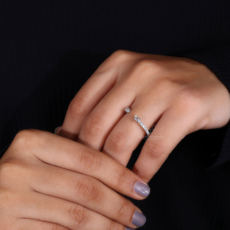 Custom diamond band using emerald cut wedding band.
