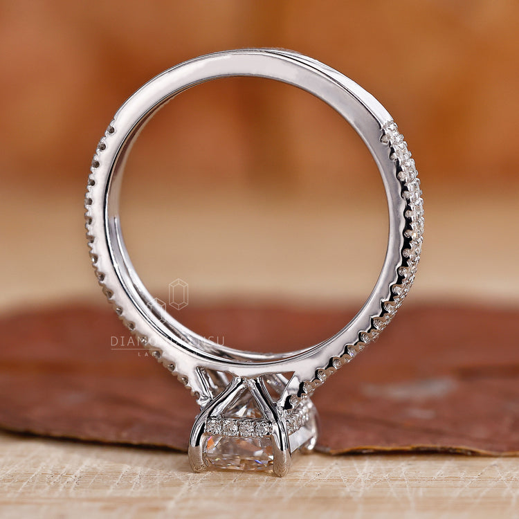 Lab grown diamond placed in prong setting ring.
