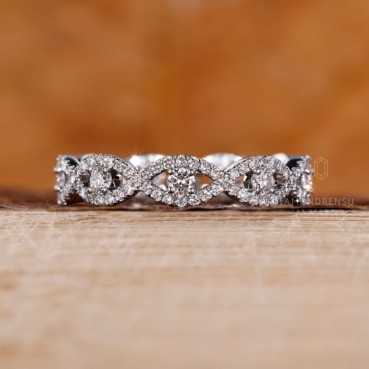 Twisted Design Band with full eternity round cut diamonds.
