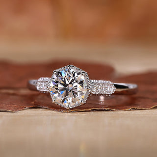 octagon diamond engagement ring in white gold setting.

