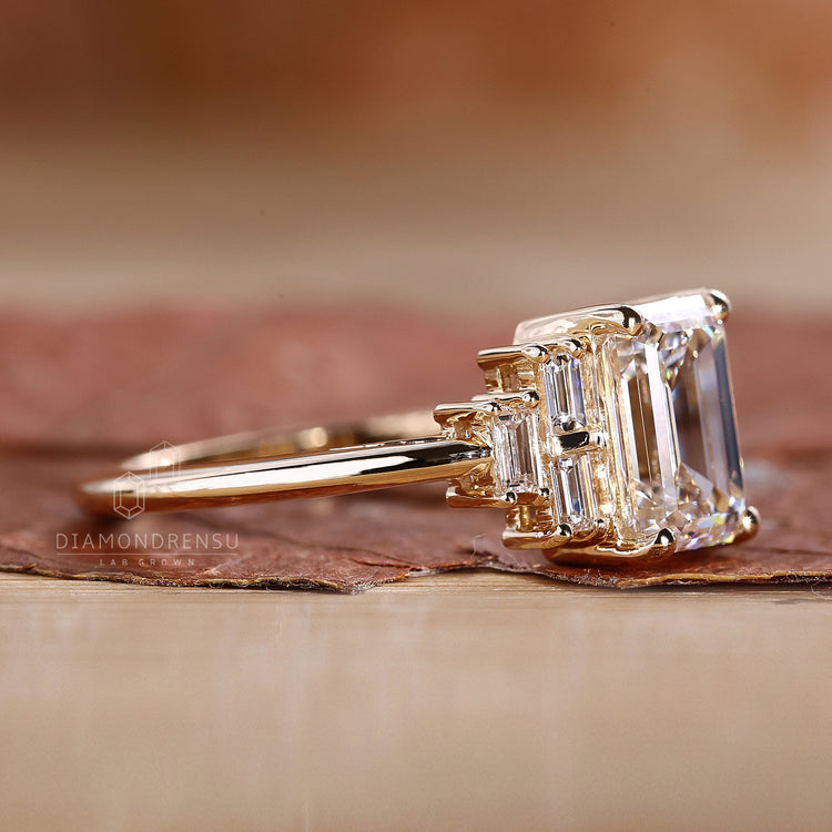 Baguette side stones used in emerald cut engagement ring.
