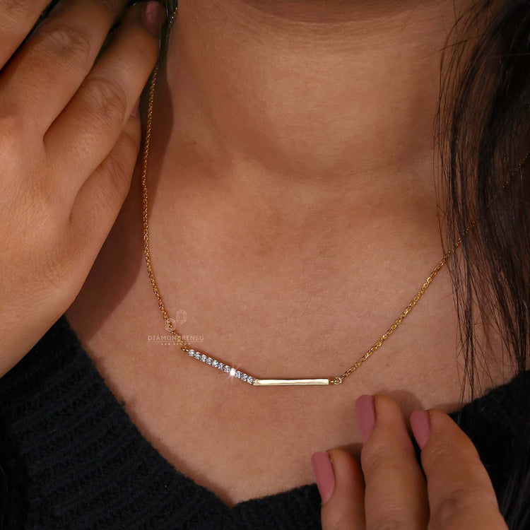 Round Lab-Grown Diamond Chevron Bar Necklace