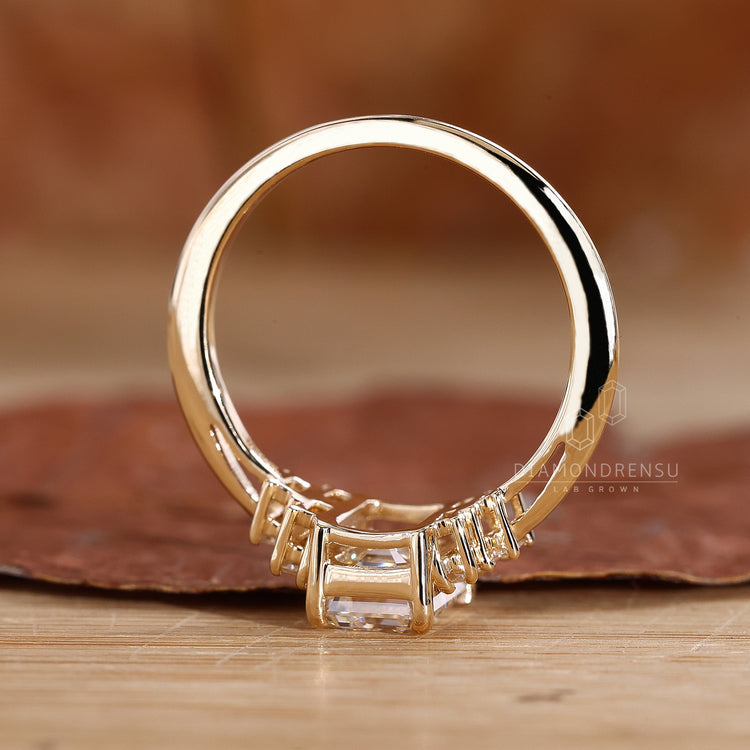 Handmade ring crafted with baguette side stones.
