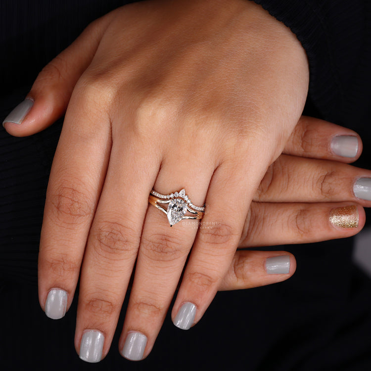 Bridal set for her featuring a lab created diamond and handmade jewelry.
