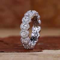White gold wedding band with halo wedding band.