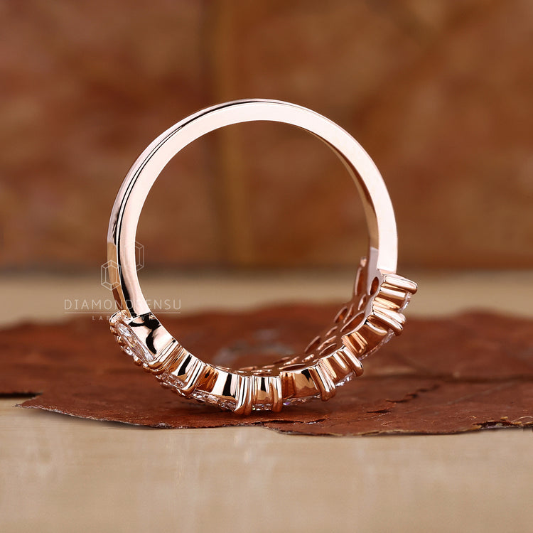 Half eternity wedding band with lab grown diamond.
