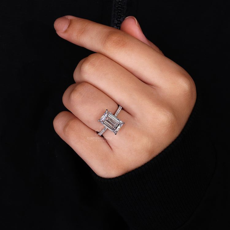 Buy Engagement ring with emerald cut design.

