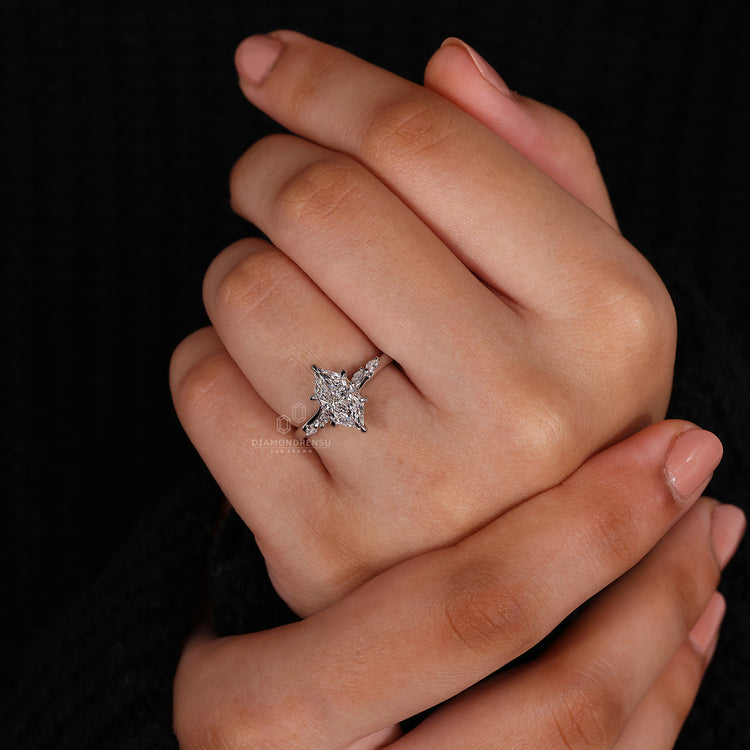 Lab Grown Diamond in Dutch Marquise Engagement Ring.
