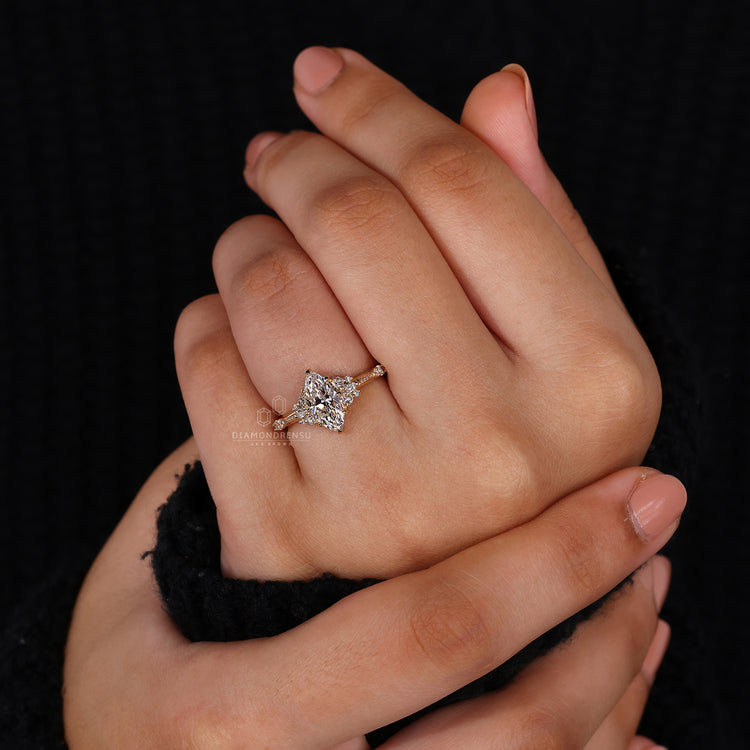 Lab Grown Diamond in a cluster engagement ring.
