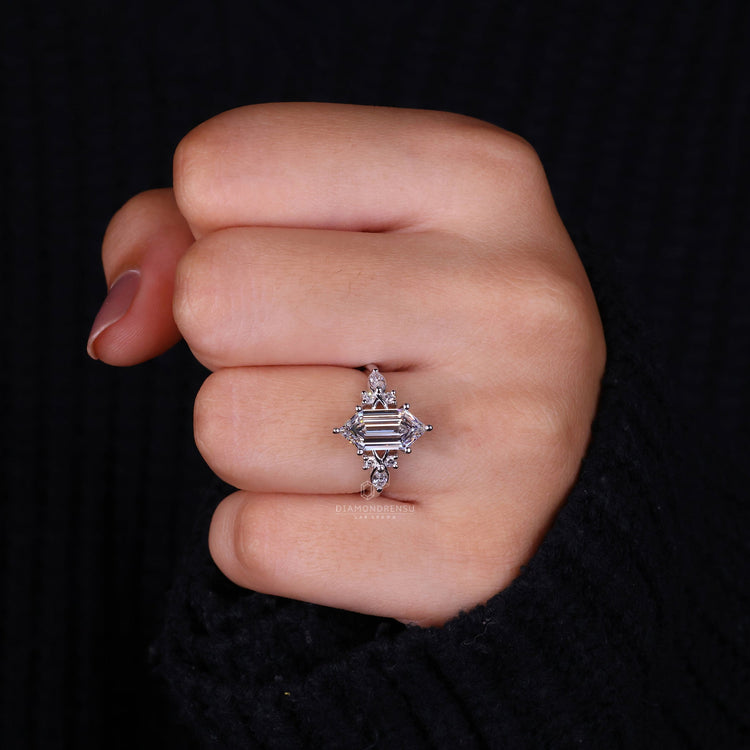 Elongated Hexagon Lab-Grown Diamond Nature Inspired Ring 2.01 CT