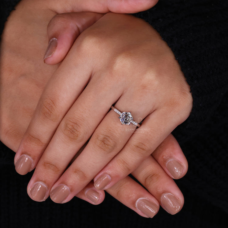 customise ring with hexagon engagement ring design.
