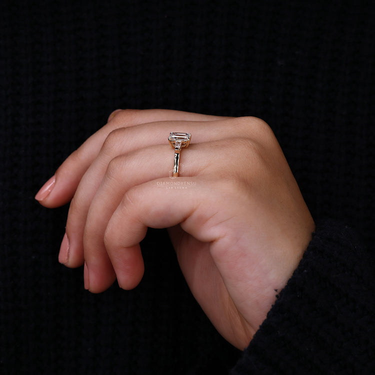 IGI certified emerald cut engagement ring style.
