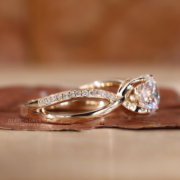 Buy engagement ring featuring a stylish twisted band.
