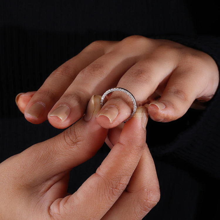 Lab grown diamond band in a double row yellow gold setting.
