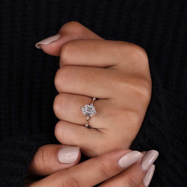 Buy Engagement ring in hexagon step cut setting.
