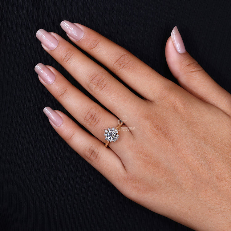 IGI certified halo diamond engagement ring design.
