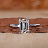 Emerald Cut Diamond Ring with hidden halo engagement ring.
