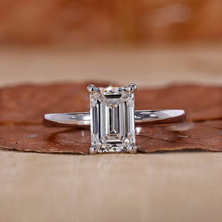 Emerald Cut Diamond Ring with hidden halo engagement ring.
