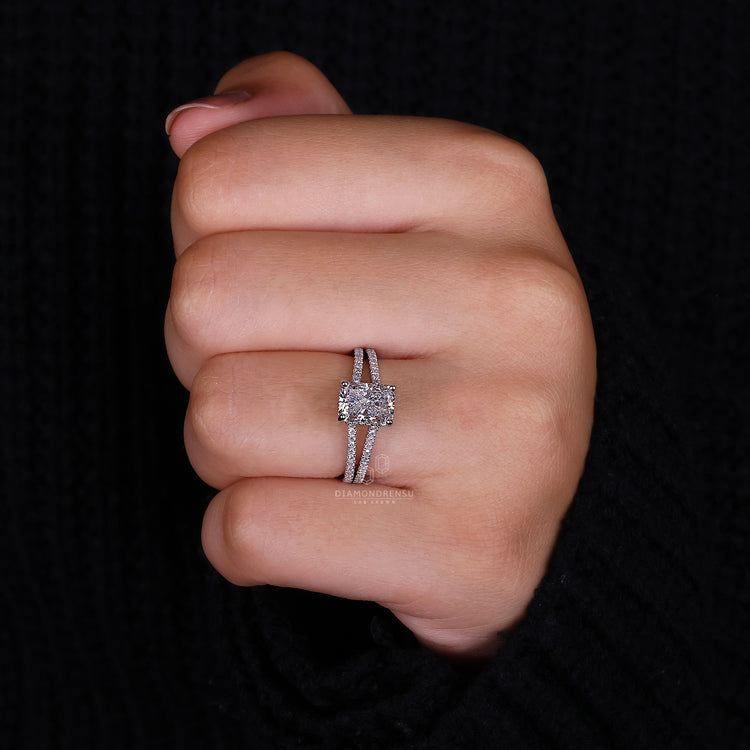 Cathedral setting ring made with handmade ring style.
