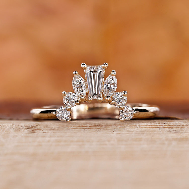 Tapered baguette wedding band with marquise wedding band.