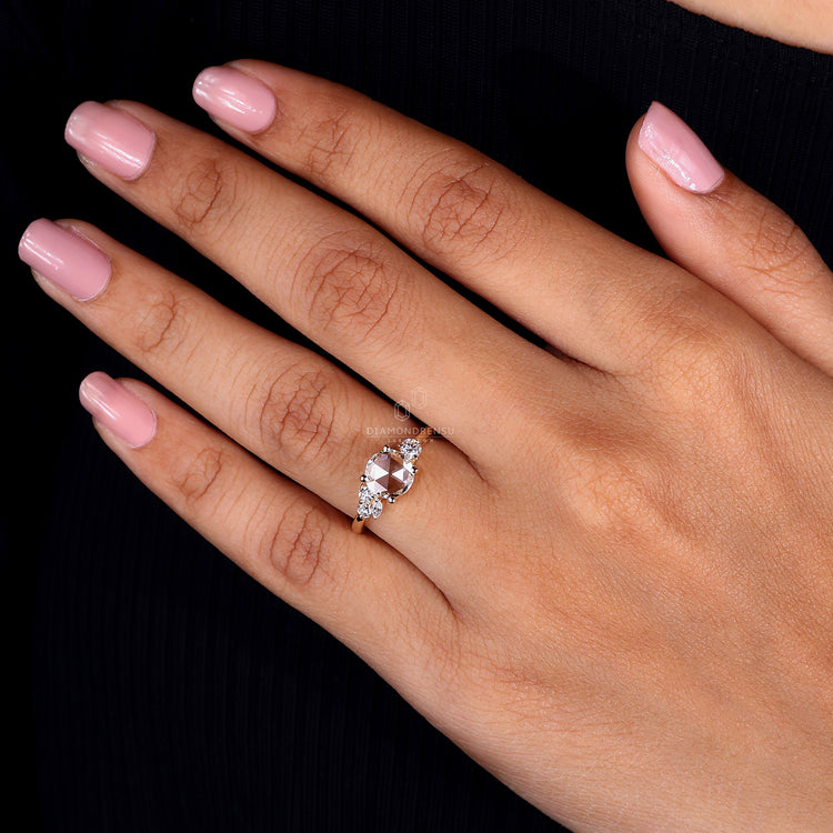 Yellow gold engagement ring in round rose cut diamond ring.
