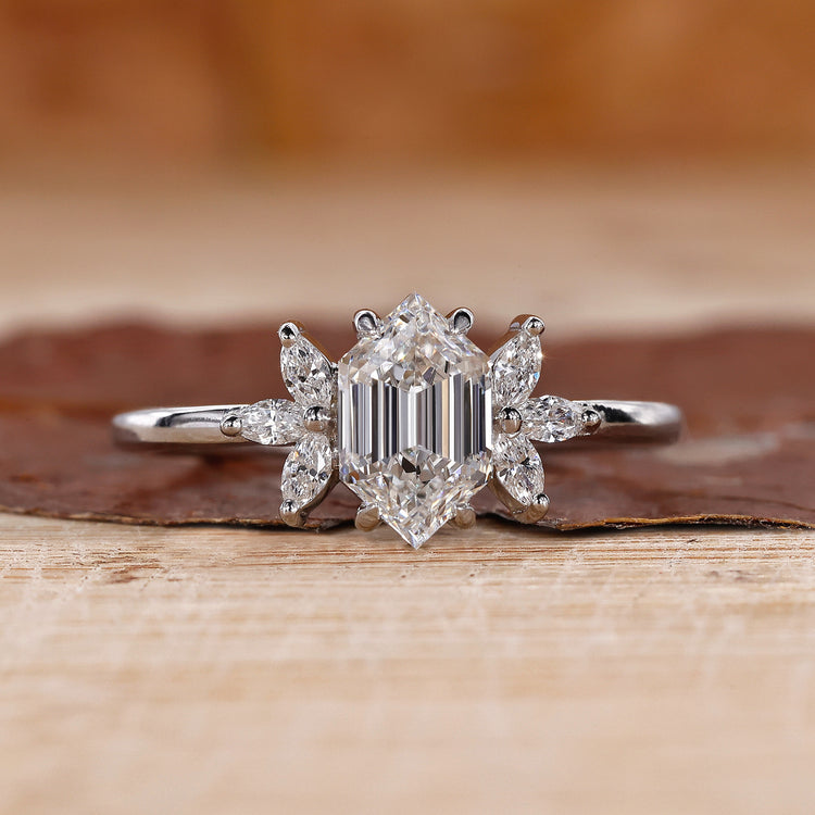 White Gold Engagement Ring with marquise side stones.
