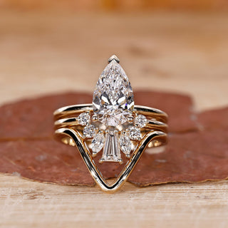 Elegant trio wedding ring set with matching engagement ring and wedding band set