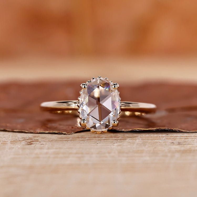 Yellow Gold Diamond Ring with oval rose cut diamond ring.
