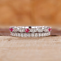 Pink and white diamond band in stackable style.