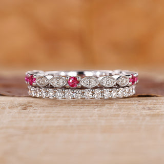 Pink and white diamond band in stackable style.