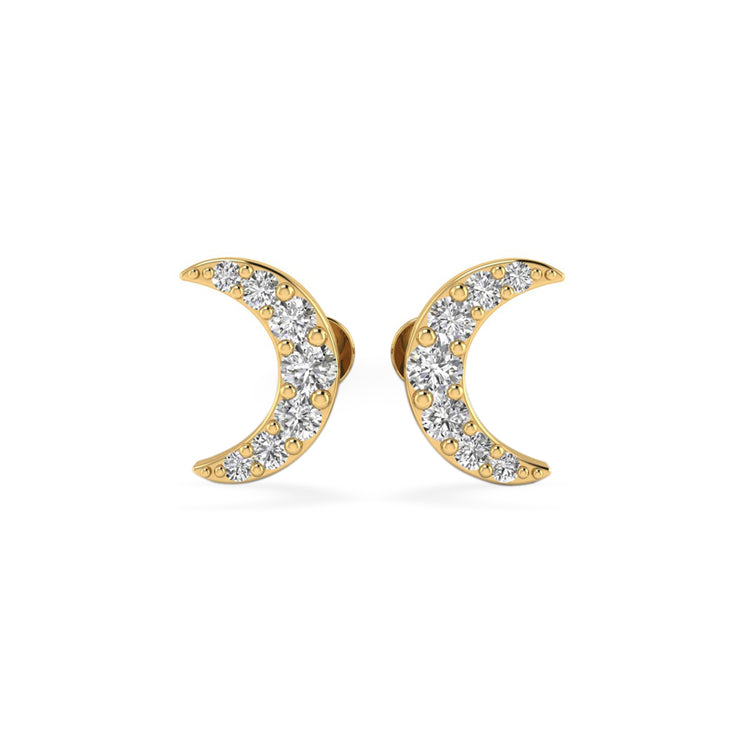 Crescent Moon Lab-Grown Diamond Stud + Solid Gold Earrings