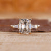 Cushion cut diamond ring with 4 claw prong.
