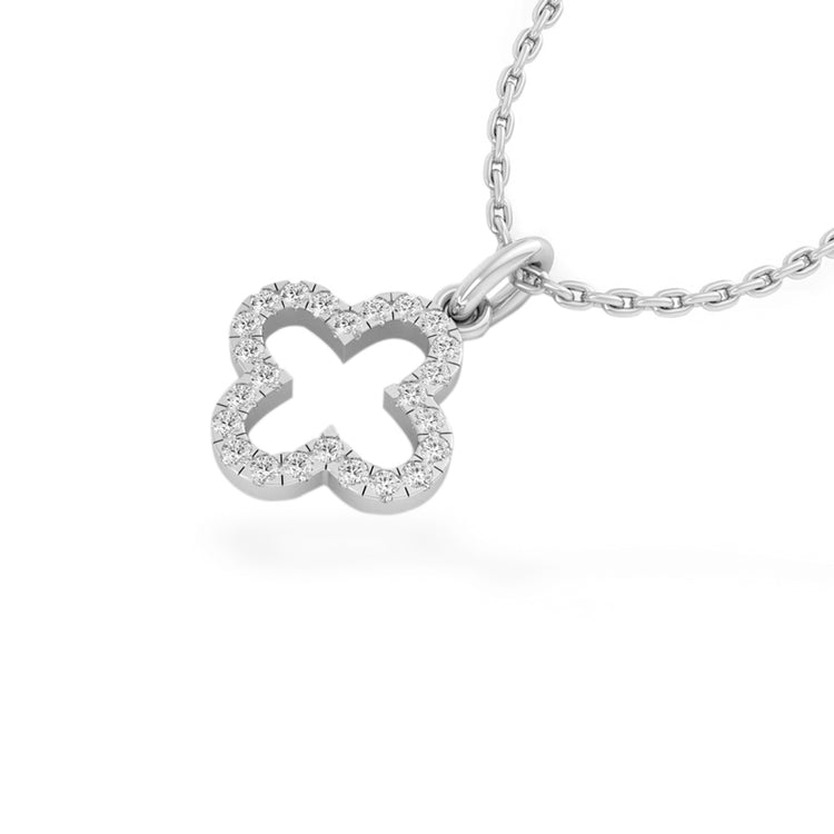4 Leaf Open Clover Lab-Grown Diamond + Solid Gold Pendant Necklace