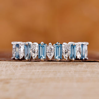 Marquise diamond wedding band in white gold.
