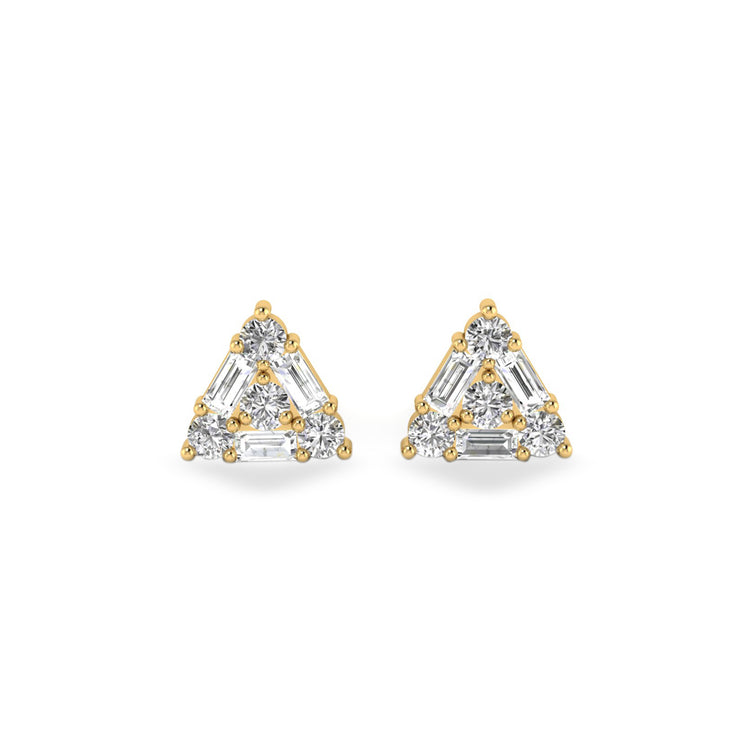 Baguette & Round Lab-Grown Diamond Triangle Stud + Solid Gold Earrings
