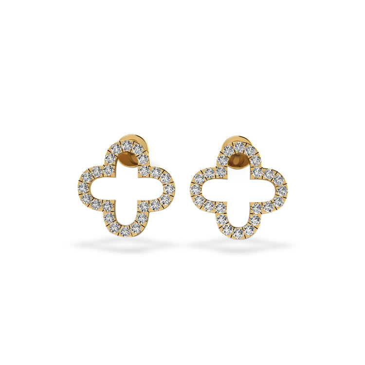 4 Leaf Open Clover Lab-Grown Diamond Stud + Solid Gold Earrings