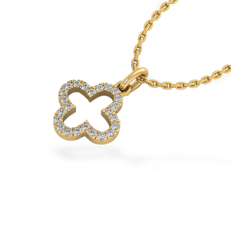 4 Leaf Open Clover Lab-Grown Diamond + Solid Gold Pendant Necklace