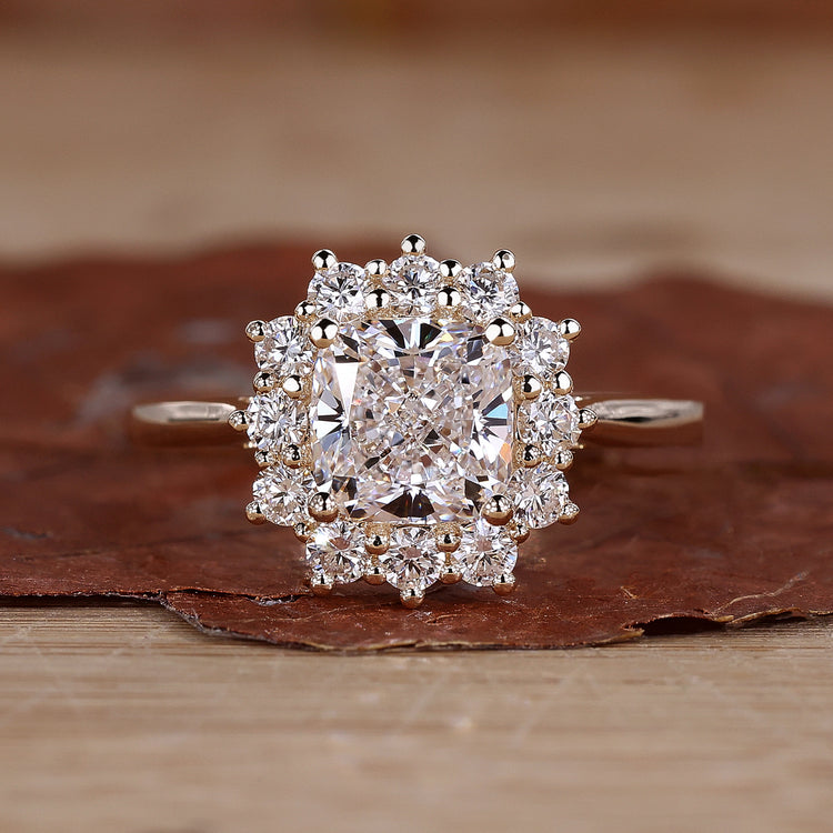 Cushion cut diamond ring with elegant sparkle.
