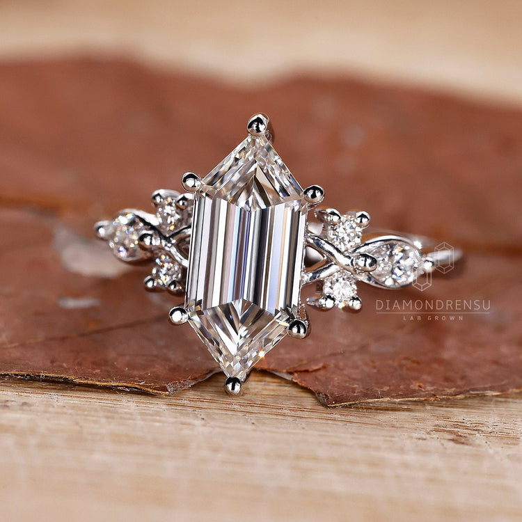 Elongated Hexagon Lab-Grown Diamond Nature Inspired Ring 2.01 CT