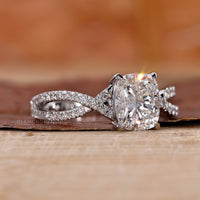 round cut pave band in white gold engagement ring.
