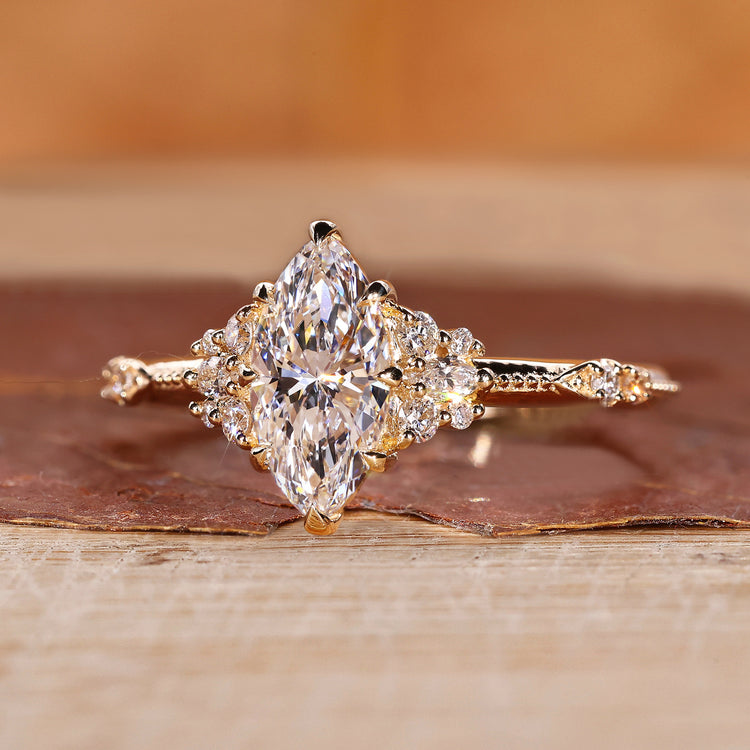 Yellow gold diamond ring with a Milgrain setting ring.
