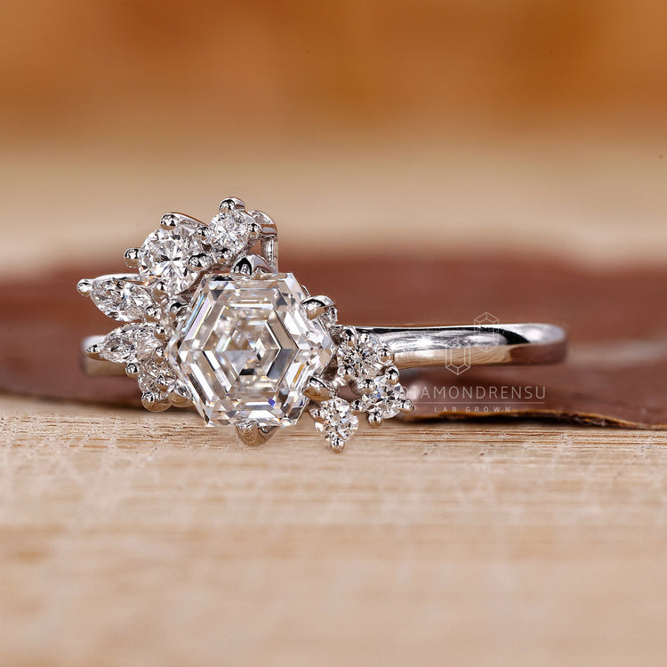 white gold engagement ring with prong setting.
