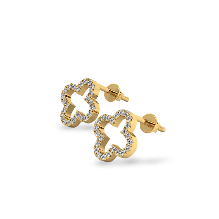 4 Leaf Open Clover Lab-Grown Diamond Stud + Solid Gold Earrings