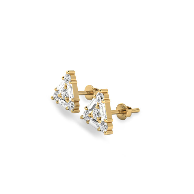 Baguette & Round Lab-Grown Diamond Triangle Stud + Solid Gold Earrings