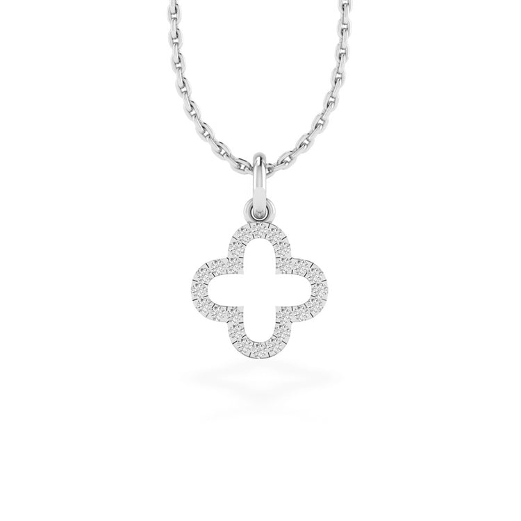 4 Leaf Open Clover Lab-Grown Diamond + Solid Gold Pendant Necklace