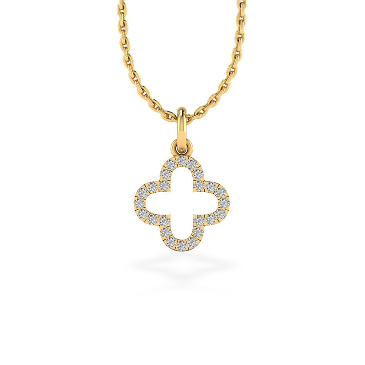 4 Leaf Open Clover Lab-Grown Diamond + Solid Gold Pendant Necklace