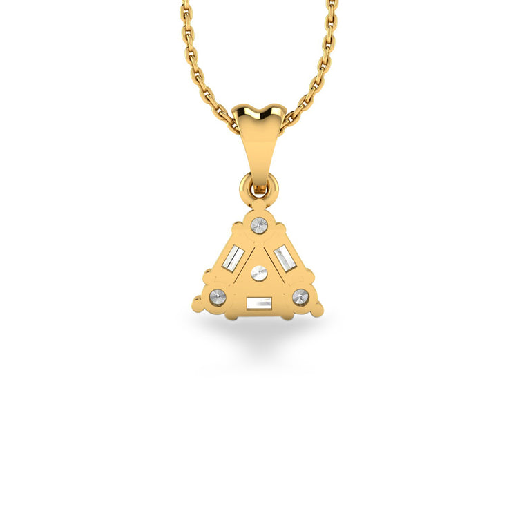 Baguette & Round Lab-Grown Diamond + Solid Gold Triangle Pendant Necklace