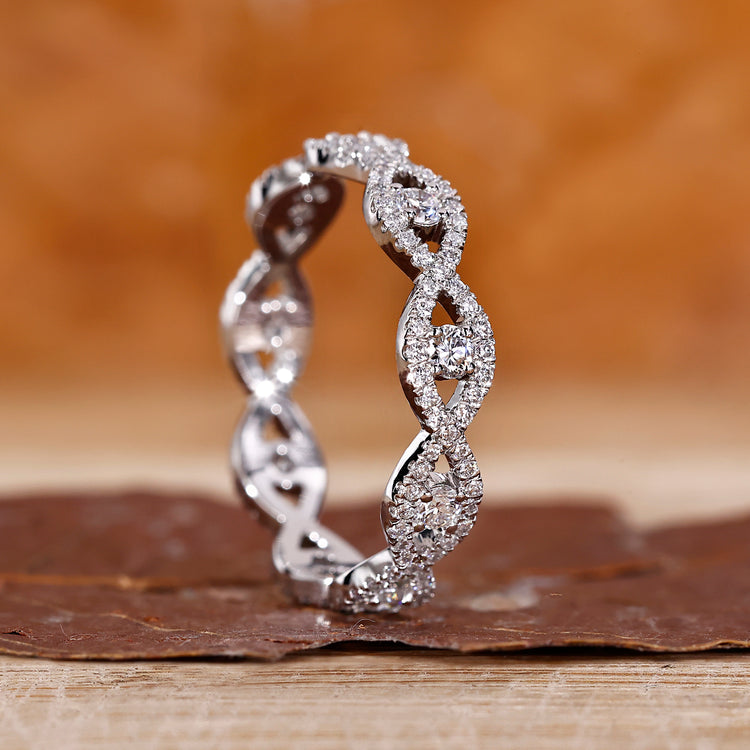 Round Wedding Band with full eternity round cut diamonds.

