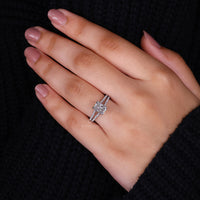 Split shank ring paired with radiant cut diamond ring.
