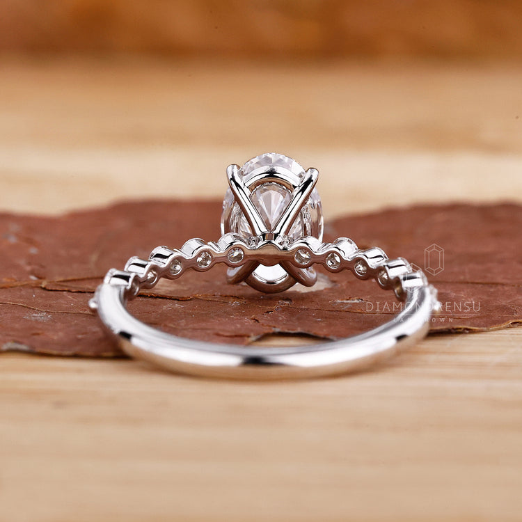 white gold ring styled with pave setting.
